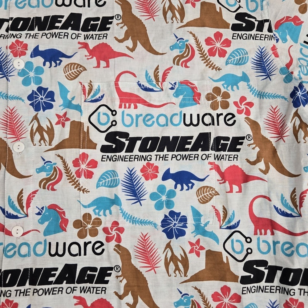 Rum Reggae Mens StoneAge Breadware Button Up Dinosaur Shirt‎ Size 2XL hawaiian - Picture 9 of 9